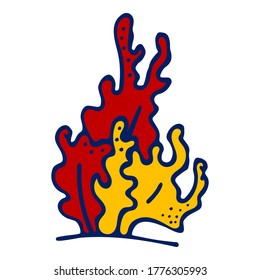 Vector colored coral illustration on white background. Doodle sketch cartoon underwater worlds isolated object for panorama, print, shirt, kid, baby, swimming pool, game, app and stickers.