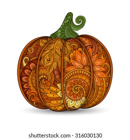 Vector Colored Decorative Punkim with Beautiful Pattern. Thanksgiving Symbol. Halloween Decorations