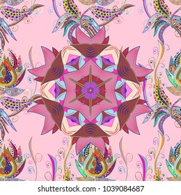 Vector colored design abstract mandala sacred geometry illustration on a neutral, pink and red colors.