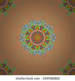 Vector colored design abstract mandala sacred geometry illustration on a beige, green and orange colors.
