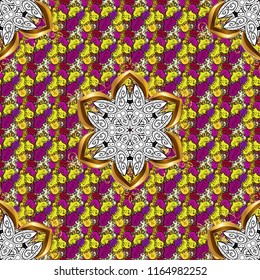 Vector colored design abstract mandala sacred geometry illustration on a yellow, black and purple colors.