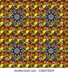 Vector colored design abstract mandala sacred geometry illustration on a yellow, black and red colors.