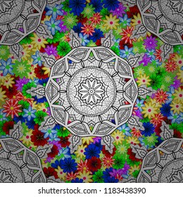 Vector colored design abstract mandala sacred geometry illustration on a white, black and green colors.
