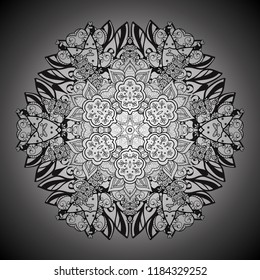 Vector colored design abstract mandala sacred geometry illustration on a gray and white colors.
