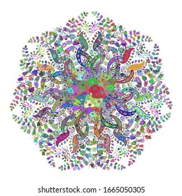 Vector colored design abstract mandala sacred geometry illustration on a green, white and blue colors.