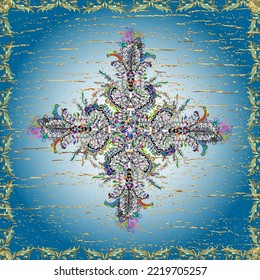 Vector colored design abstract mandala sacred geometry illustration on a neutral, gray and blue colors.