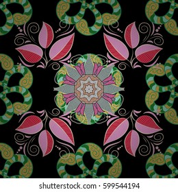 Vector colored design abstract mandala sacred geometry illustration on a black background.
