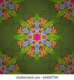 Vector colored design abstract mandala sacred geometry illustration on a green background.