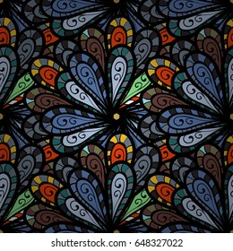 Vector colored design abstract mandala sacred geometry illustration on a blue background.