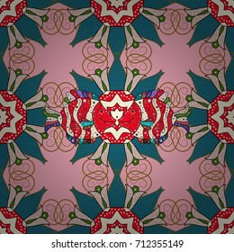 Vector colored design abstract mandala sacred geometry illustration on a pink background.