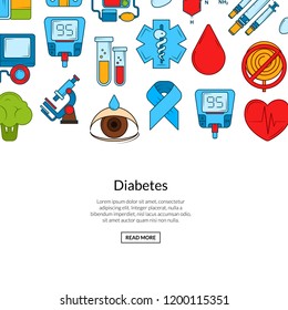Vector colored diabetes icons background with place for text illustration