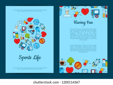 Vector colored diabetes icons card or flyer template illustration. Banner or poster