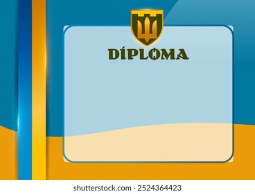 Vektorfarbenes Diplom mit ukrainischen Gestaltungselementen, Flagge, Wappen der Ukraine