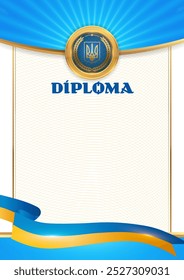 Vetor diploma colorido com elementos de design ucraniano, bandeira, brasão de armas da Ucrânia