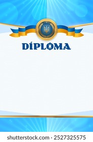 Vetor diploma colorido com elementos de design ucraniano, bandeira, brasão de armas da Ucrânia