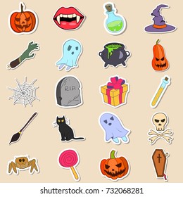 Vector colored doodle style Halloween stickers