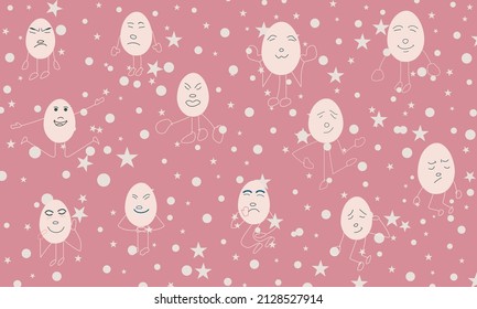 Vector colored easter eggs cartoon seamless pattern for Easter holidays on pink background, pattern egg, star, moon  Vector illustration EPS 10