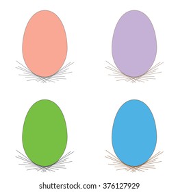 Vector - Colored Easter eggs with nests, flat