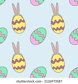 Vector colored easter eggs seamless pattern for Easter holidays on white background. Vector illustration. EPS 10
