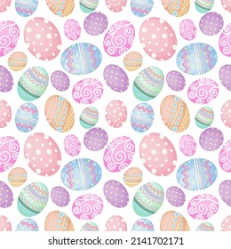 Vector colored easter eggs seamless pattern for Easter holidays, Vector illustration for textile print, wallpaper, fashion design, cute seamless pattern.