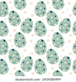 Vector colored Easter eggs seamless pattern for Easter holidays on background. Patterns, flowers, lines, dots,hearts. Vector illustration flat cartoon style. EPS 10