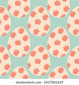 Vector colored Easter eggs seamless pattern for Easter holidays on background. Patterns, flowers, lines, dots,hearts. Vector illustration flat cartoon style. EPS 10