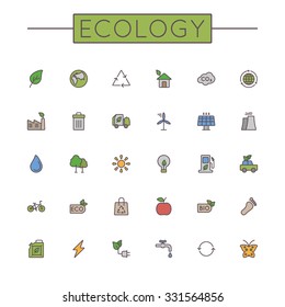 Vector Colored Ecology Line Icons