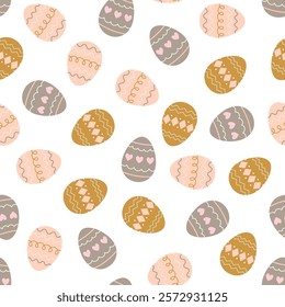 vector colored eggs seamless pattern for easter holidays on white background, flat vector illustration