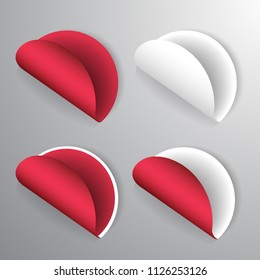 Vector colored Empty round stickers with curled corners, realistic vector layout. Vector EPS10