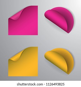 Vector colored Empty round stickers with curled corners, realistic vector layout. Vector EPS10