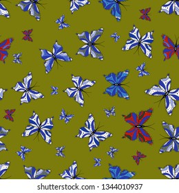 Vector colored endless texture. Seamless pattern with butterflies. Hand-drawn illustration. Colorful background for spring and summer design.