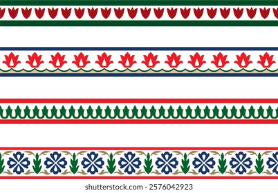 Vector colored endless turkish national ornament. Seamless ottoman border, frame. Ethnic floral pattern of Seljuk Turks. Decoration of the Sultan's palaces.
