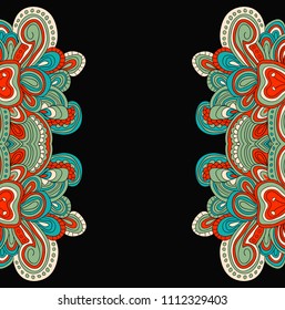 Vector colored ethnic pattern. Side tracery in blue and red colors.