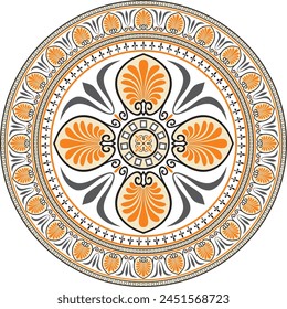 Vector colored European
 round ornament. Classical circle of the Eastern Roman Empire, Greece. Pattern motifs of Constantinople