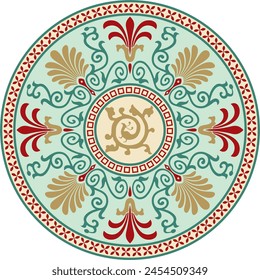 Vector colored European
 round ornament. Classical circle of the Eastern Roman Empire, Greece. Pattern motifs of Constantinople