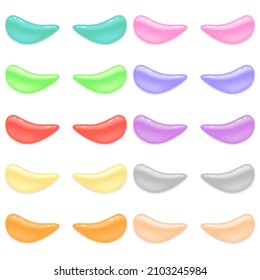 Vector Colored Eye Patches Set Isolated on White Background. Facial Skin Care. Collagen Mask. Hydrogel Modern Cosmetic Product. Eyelash Extension Application Tool.