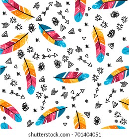 Vector colored Feather Pattern. Trendy boho style patterned elements