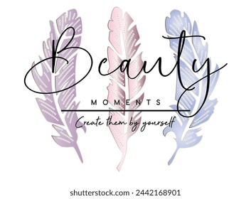 Vector colored feathers for women's day compositions and other days of celebration, abstract, calligraphy, gradients.