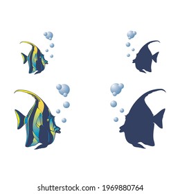vector of colored fish and silhouettes