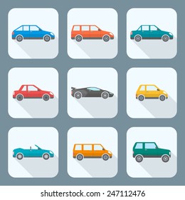 vector colored flat design body types cars classification icons 