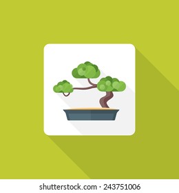 vector colored flat design bonsai tree pot icon with shadow 