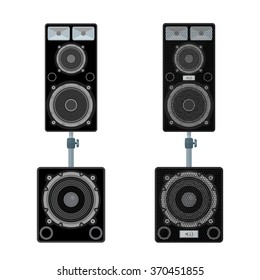 vector colored flat design loudspeakers satellites stands subwoofer illustration isolated white background 