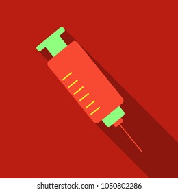 vector colored flat design medical plastic syringe with iron needle illustration isolated background long shadow