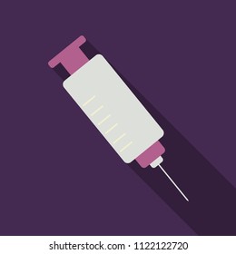 vector colored flat design medical plastic syringe with iron needle illustration isolated background long shadow