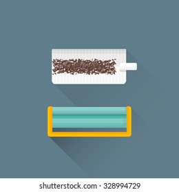 vector colored flat design rolling tobacco filter paper machine isolated illustration gray background long shadows
