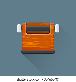 vector colored flat design wooden coffee barista knock box black rubber crossbar illustration isolated dark background long shadow
