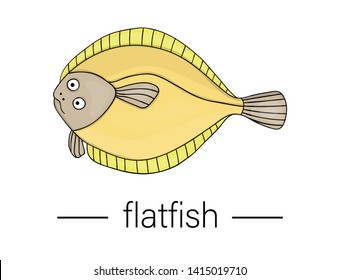 Vector colored flatfish. Cartoon style sea fish icon. Underwater illustration
