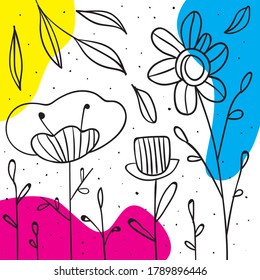 Fondo floral de color vectorial. Ornamento de mano con flores. Plantilla para tarjeta de felicitación