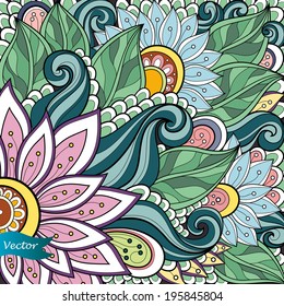 Vector Colored Floral Background. Hand Drawn Texture with Flowers