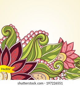 Vector Colored Floral Background. Hand Drawn Texture with Flowers